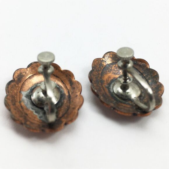 Vintage Southwest Concho Solid Copper Cuff Bracelet & Screw Back Earrings - Picture 9 of 9